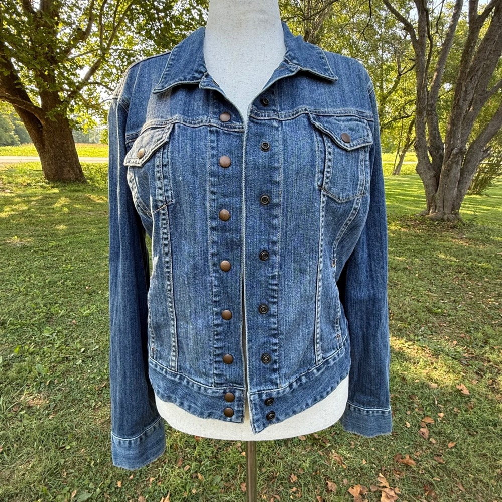 Lucky Brand Dungarees America Blue Denim Trucker Jacket XL Stretch Medium Wash